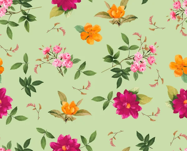 Padrão Sem Costura Design Flor Para Tecido Têxtil Greenbackground — Fotografia de Stock