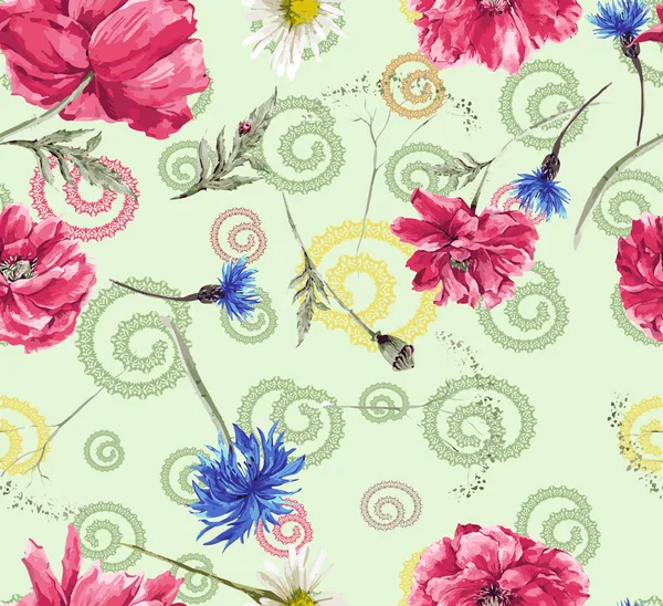 Flowers seampless pattern beautiful geometric green background