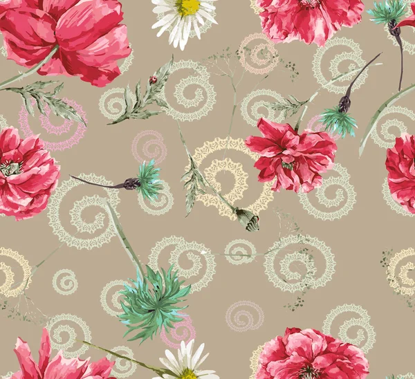 Flowers seampless pattern beautiful geometric brown background