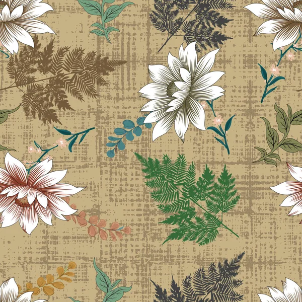 Blumen Nahtlose Blatt Und Zweige Muster Muster Braun — Stockfoto