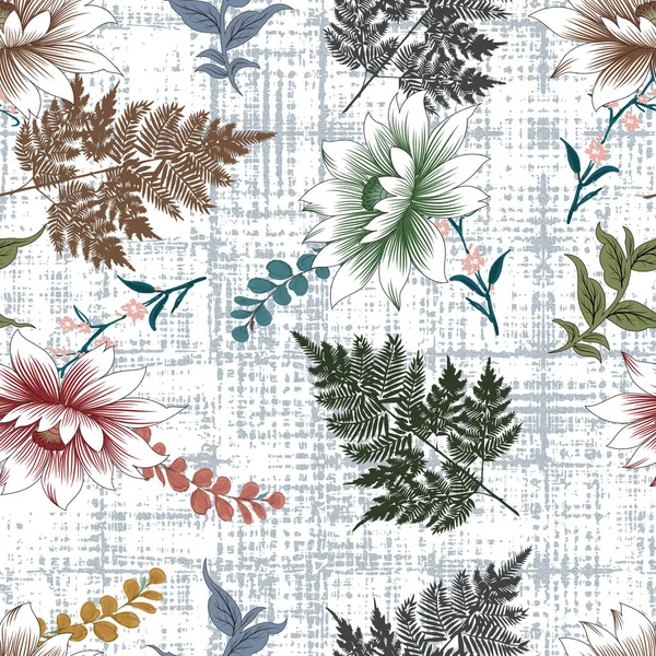 Flowers seamless leaf and branches pattern design white