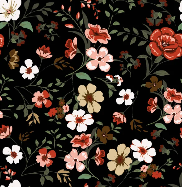花与水仙花水仙花百合三叶草样式在一个黑色背景 — 图库照片