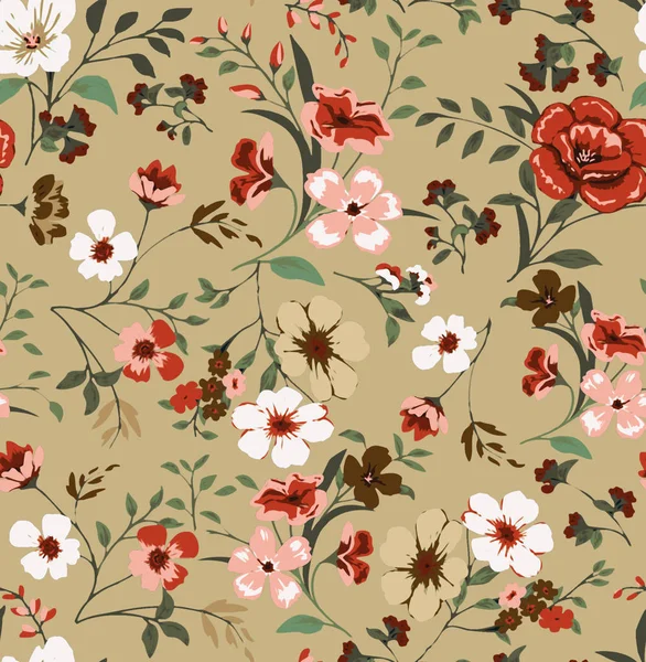 Flowers with leaves of daffodils narcissus lily clover pattern on a brown background