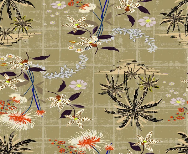 palm with beatiful flowers pattern design background