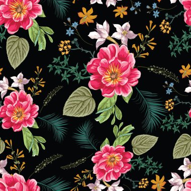 Sorunsuz Pembe çiçek yaprakları ve dalları desenli