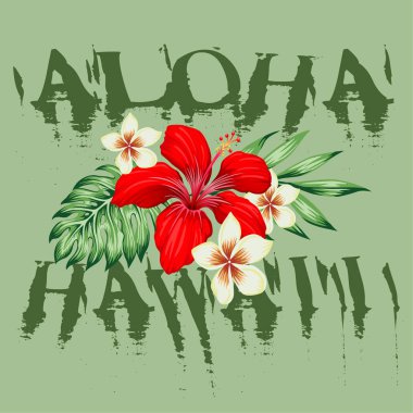 Aloha hawai çiçek yaprak yeşil desen tasarım