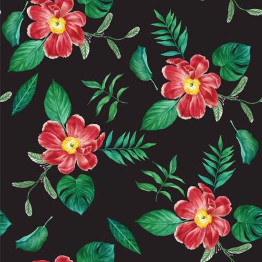 Sorunsuz tropikal çiçek yeşil yaprak desenli