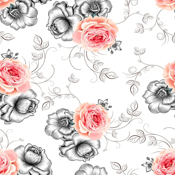 Butterflies with flower hand drawn vector seamless pattern 01 co