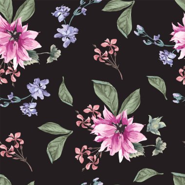  yabani çiçekler ve yaprakları ile seampless desen