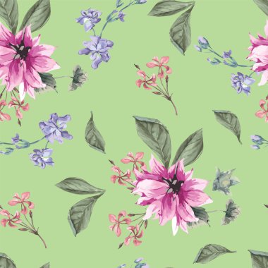  yabani çiçekler ve yaprakları ile seampless desen