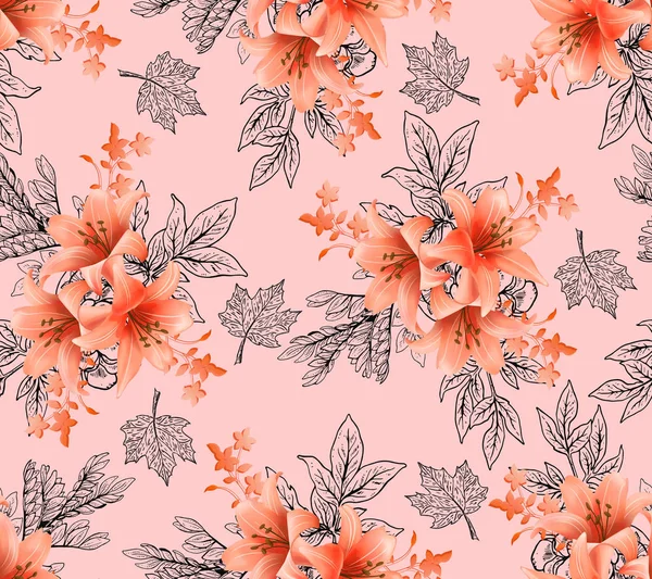 Seampless patroon met wilde bloemen en bladeren — Stockfoto