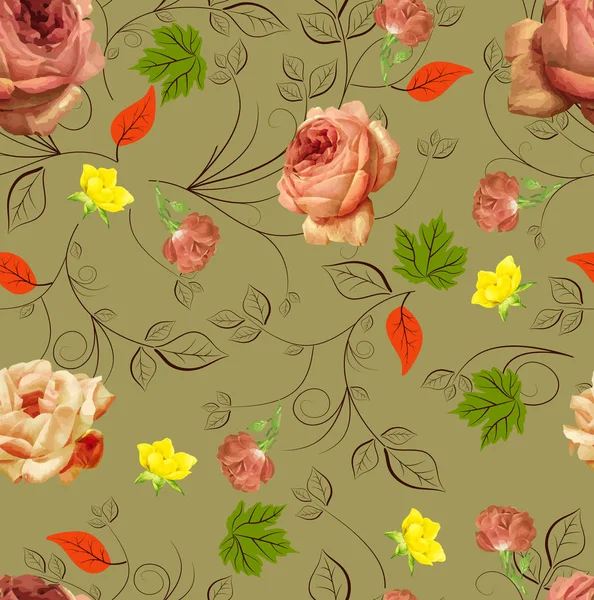 seamless flower branches with leaf pattern
