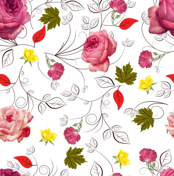 seamless flower branches with leaf pattern