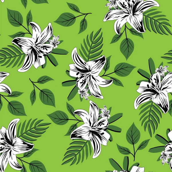 seamless hand draw flower branches with leaf pattern