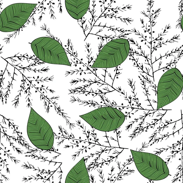 シームレスな手は葉のパターンで薄い枝を描きます — ストック写真