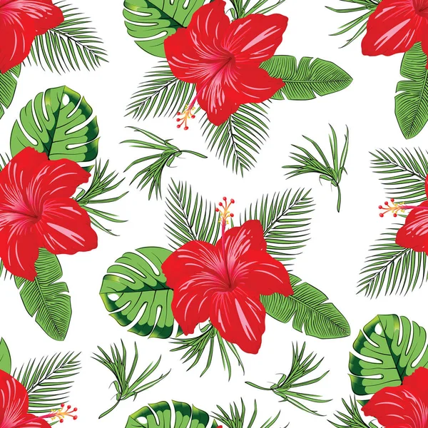 Tropical beautiful flower with leave seamless pattern