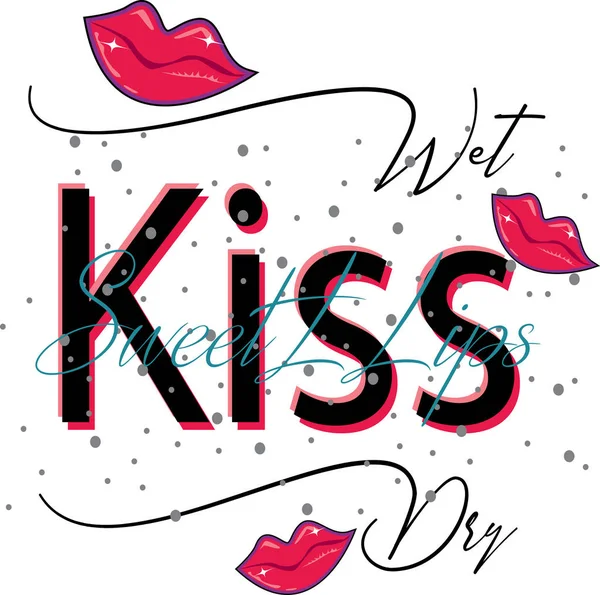 Trendy slogan T-shirt for textille sweet lips kiss text
