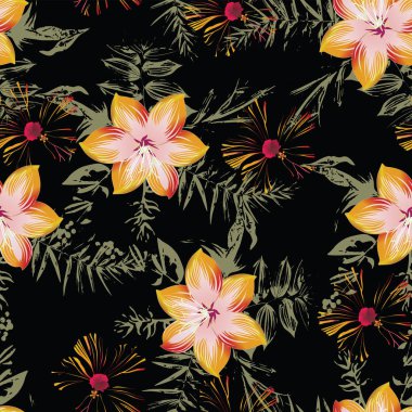 Dikişsiz el çizmek çiçek dalları ve yaprak tasarım desen