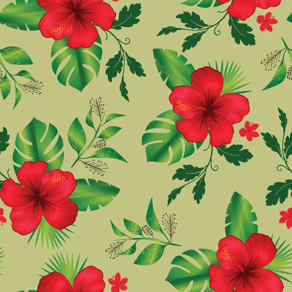 Seamless pattern tropical flower and leaves — Stock Photo, Image