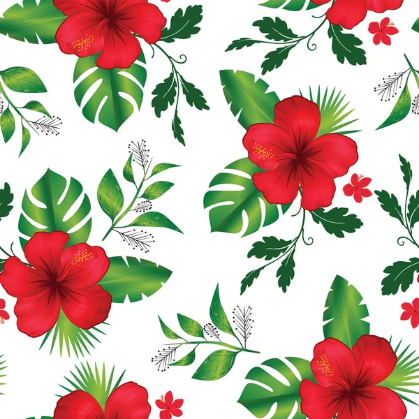 Seamless pattern tropical flower and leaves — Stock Photo, Image