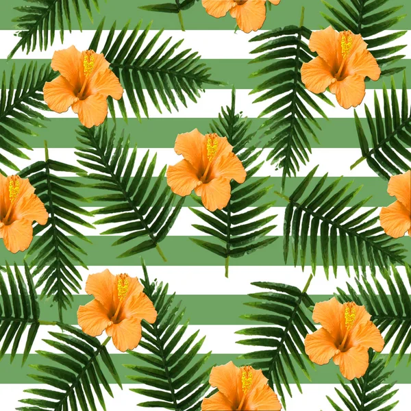 Seamless hibiscus flower leaf pattern design — Stock Photo, Image