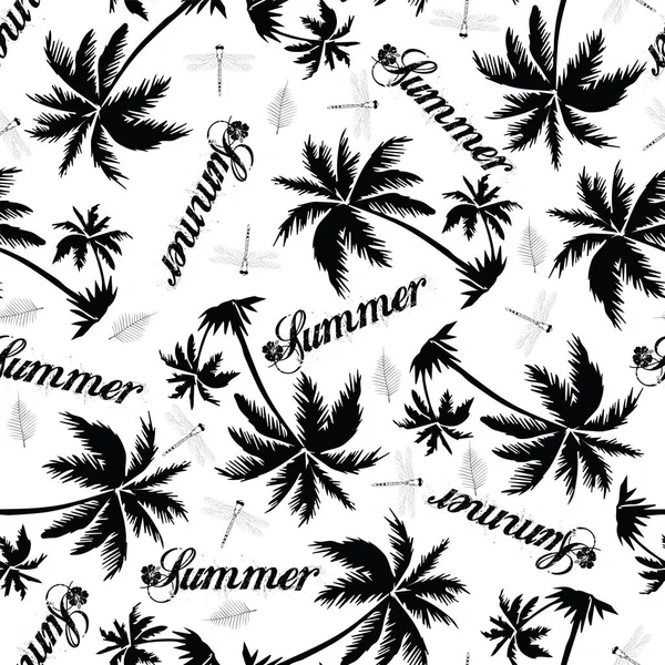 Sorunsuz desen palmiye ağacı ve yaz metin tasarımı — Stok fotoğraf