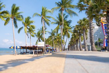 Pattaya, Tayland-Mayıs 27, 2019: Bu Jomtien plajının bir görünümü Pattaya popüler bir turist Plajı.