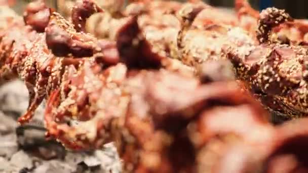Duck roasting on a spit, Asian dish roast duck. — Stock Video