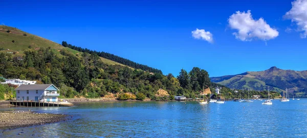 Panorama Baía Francesa Popular Destino Turístico Akaroa Banks Peninsula Nova — Fotografia de Stock