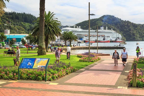 Picton Nova Zelândia Parque Panorâmico Beira Mar Com Canteiros Flores — Fotografia de Stock
