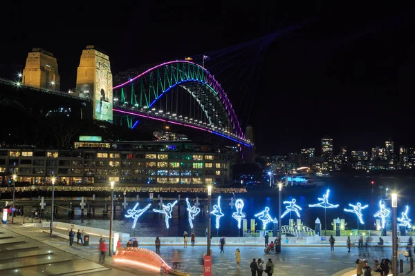 Φεστιβάλ Ζωντανής Σίδνεϊ Σίδνεϊ Αυστραλία Γέφυρα Του Σίδνεϊ Φωτισμένη Χρωματιστά — Φωτογραφία Αρχείου