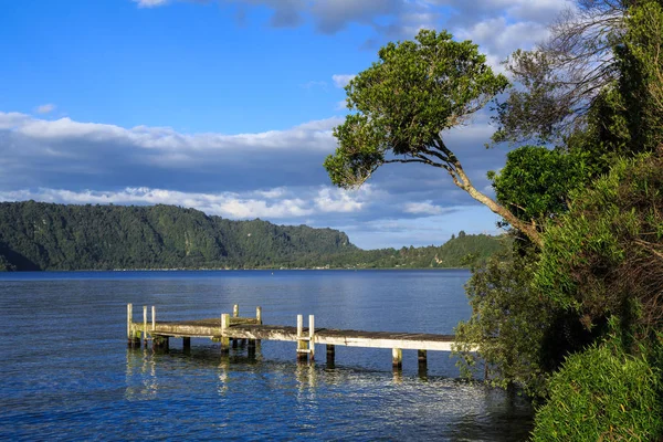 Cais Madeira Belo Lago Rotoiti Área Dos Lagos Rotorua Nova — Fotografia de Stock