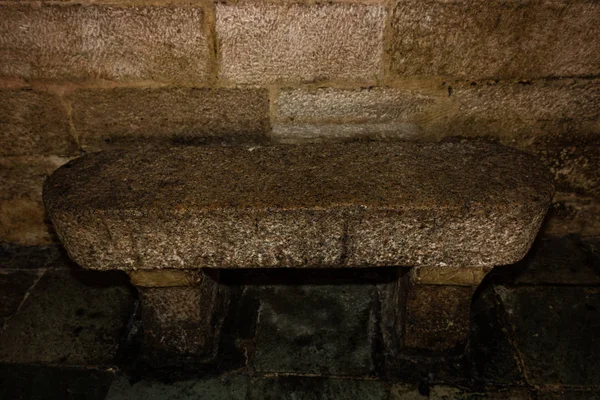 Basilica Saint Mary Uzmanlaşmak Bonifacio Corsica Içinde Girişinde Taş Tezgah — Stok fotoğraf