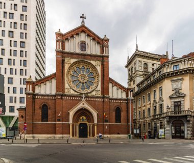 Bükreş, Romanya - 2019. St Joseph Katolik Katedrali veya Catedrala Sf. Iosif Bükreş. Papa Francisc'in Bükreş ziyareti, Romanya.