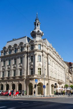 Bükreş, Romanya - 2019. Bükreş şehir merkezinde Victoriei Way. 