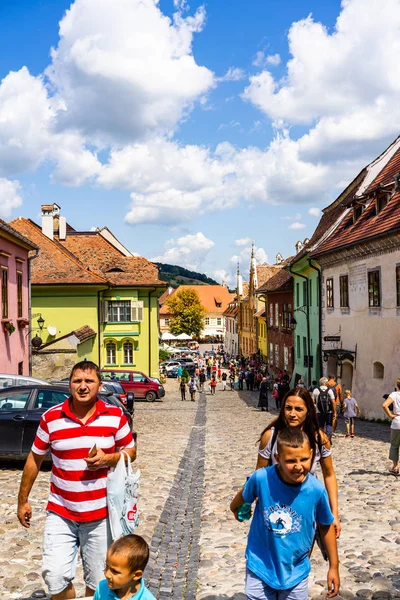 Sighisoara, Romania - 2019. People wandering on the streets of S — Stock Photo, Image