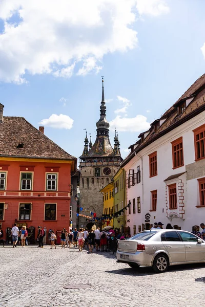 Sighisoara, Romania - 2019. People wandering on the streets of S — Stock Photo, Image