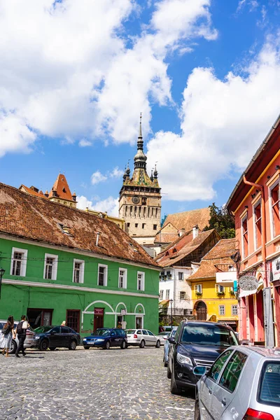 Sighisoara, Romania - 2019. Beautiful view of colorful houses an — Stock Photo, Image