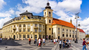 Sibiu, Romanya - 2019. Panoramik Bi merak Turist