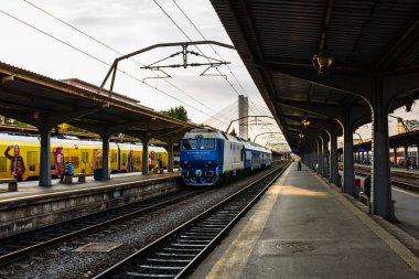 Bükreş Kuzey Tren İstasyonu (Gara) platformunda trenler 