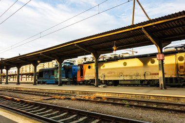 Bükreş Kuzey Tren İstasyonu (Gara) platformunda trenler 