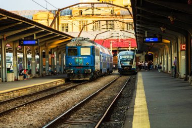 Bükreş Kuzey Tren İstasyonu (Gara) platformunda trenler 