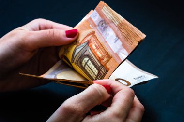 Kadın para sayıyor, EURO 'yu sayıyor.