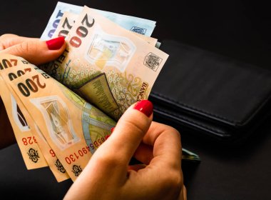 Kadın para sayıyor, Lei'yi yakın sayarak.