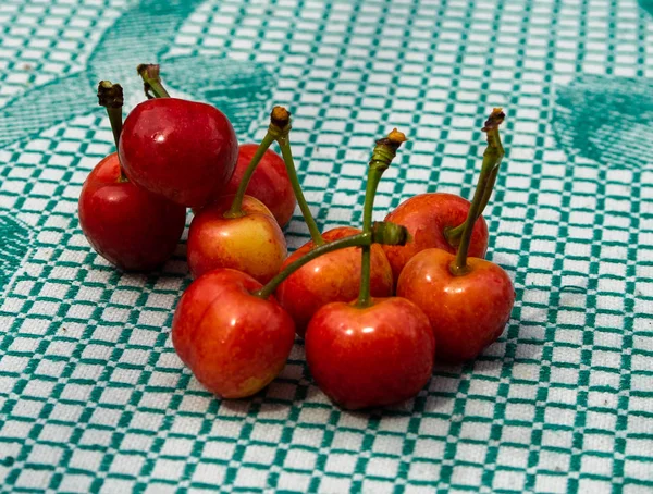 Red fresh cherries. Close up photo of cherries, — Stock Photo, Image