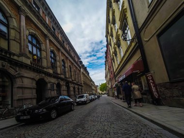Stockholm'ün eski şehrinin sokakları. Stockholm, İsveç, 2019.