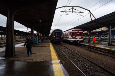 Bükreş Kuzey Tren İstasyonu platformunda tren (Gara d