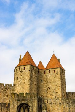 Fransa 'da Carcassonne Kalesi. Etkileyici ortaçağ kalesi. 
