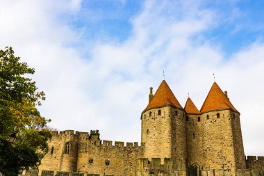Fransa 'da Carcassonne Kalesi. Etkileyici ortaçağ kalesi. 