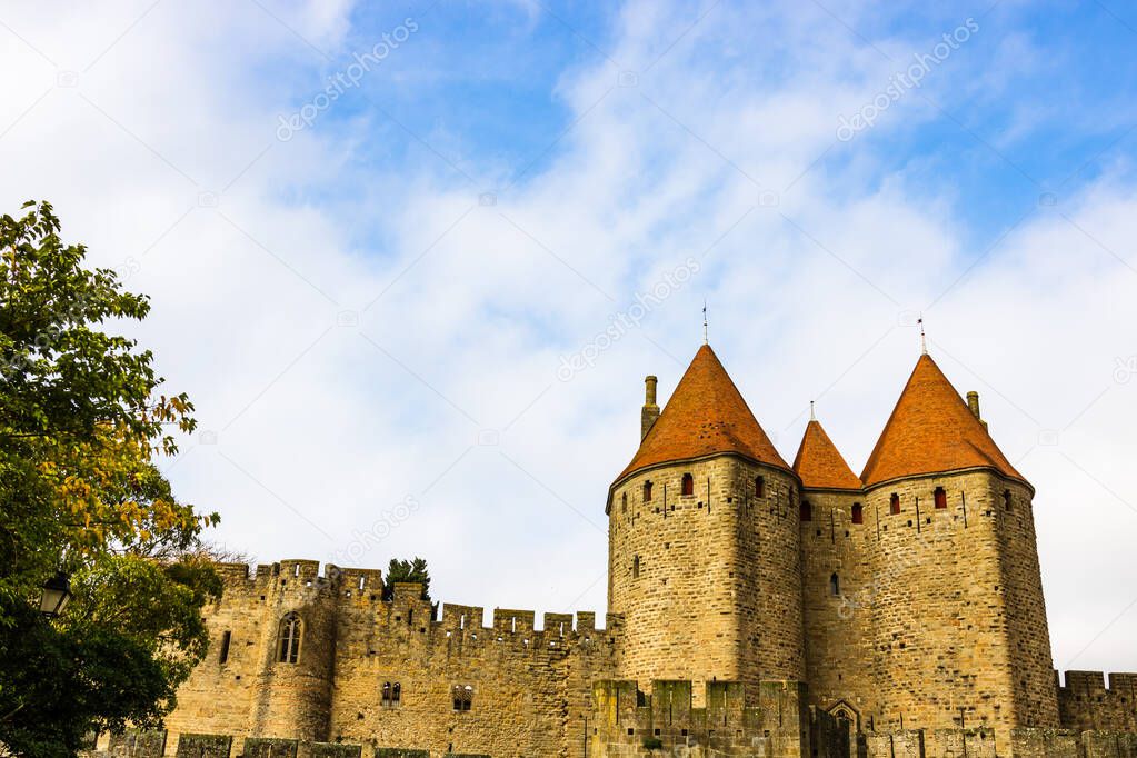 Castle of Carcassonne in France. Impressive medieval fortress 